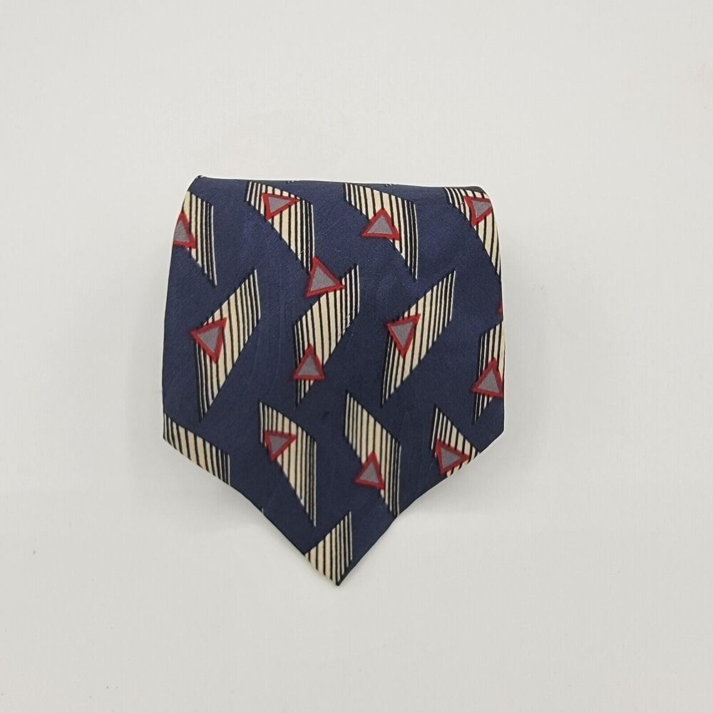 Mens Necktie Austin Grey Silk, Blue Tan Red, Tie, Formal, Size 55 By 4 Vintage